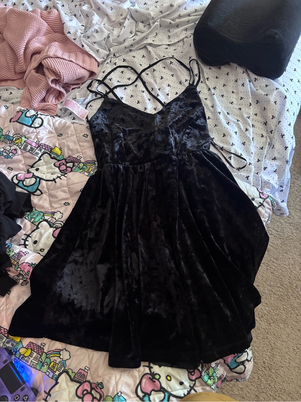 Forever 21 Black Velvet Strappy Mini Dress